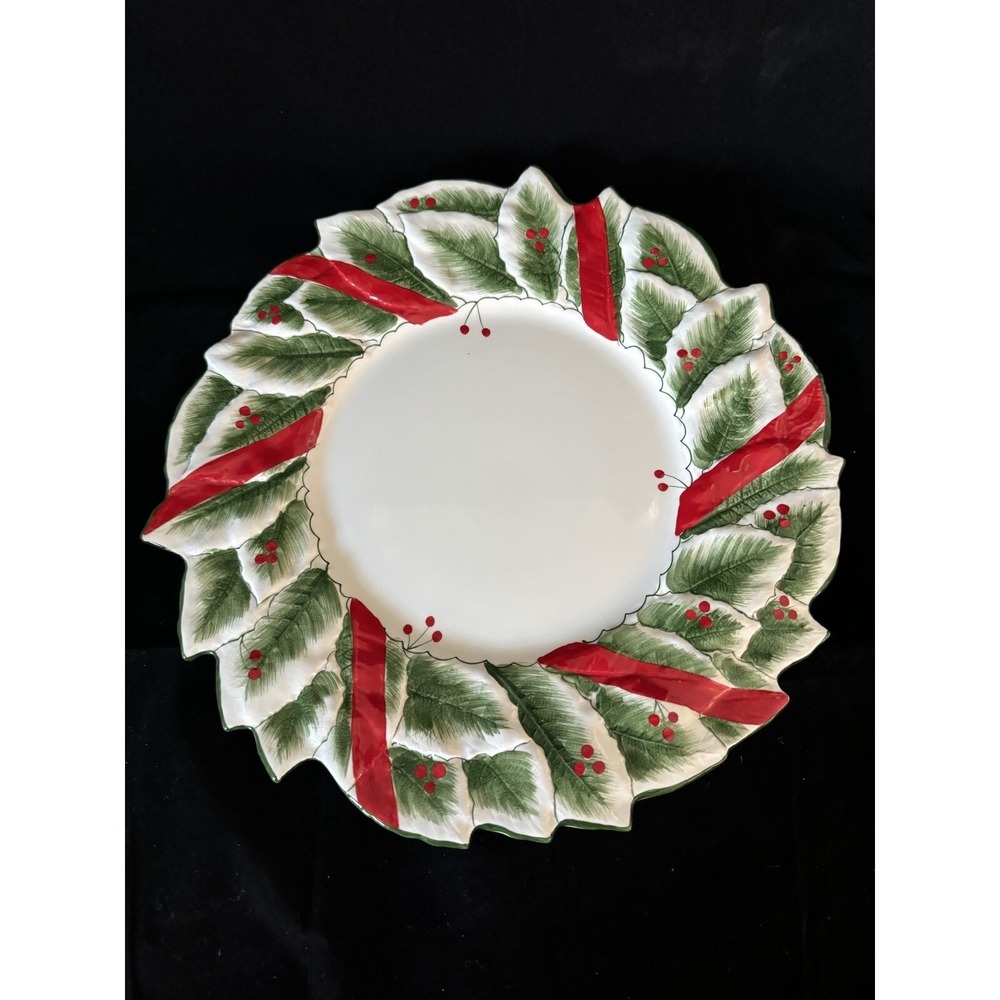 Vtg Este Ce Italy Hand Painted Holly Berry Wreath Platter Christmas Bloomingdale